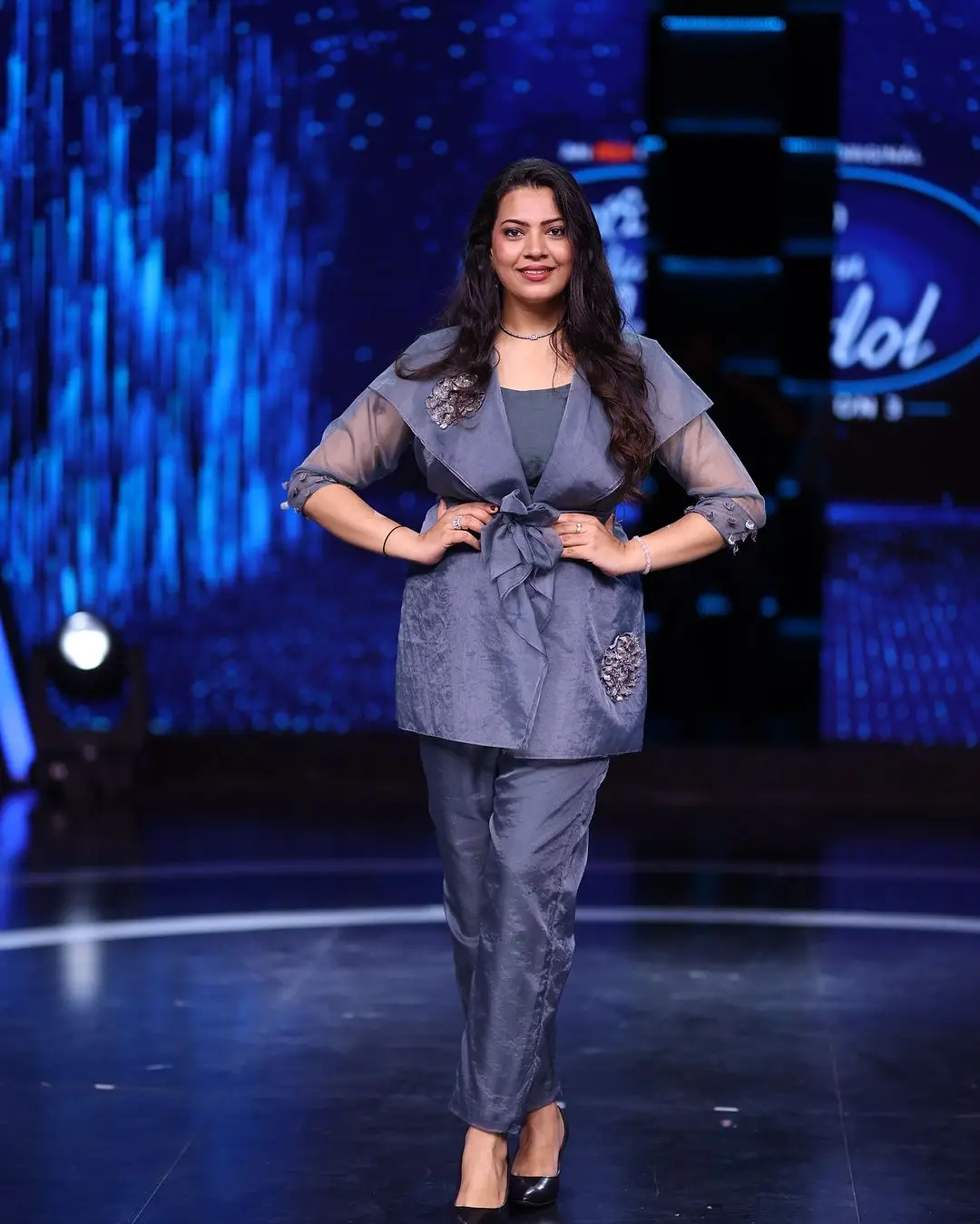 Hyderabad Singer Geetha Madhuri In Beautiful Blue Coat Pant